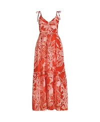 Lands' End Women's Cotton Voile Vneck Tie Strap Maxi Dress