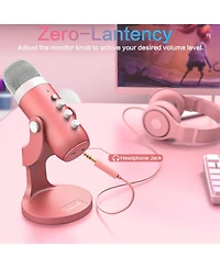 ZealSound Pink Usb Gaming Mic, Quick Mute for Phone, Pc, PS5, Gain Control, Echo & Monitor Volume, Streaming, Vocal Recording, Asmr, Podcast, Video