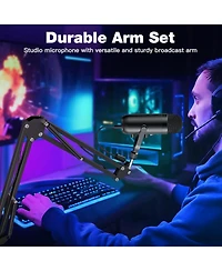 ZealSound Gaming Microphone Kit, Usb Mic w/ Boom Arm, Supercardioid Mic, Mute Button, Echo & Volume Gain Knob, Monitor for Phone Computer (Black)