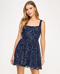 City Studios Juniors' Embroidered Mesh Fit & Flare Dress