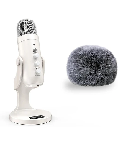 ZealSound Usb Microphone with Gain Control K66W White and Furry Windscreen d65K Bundle