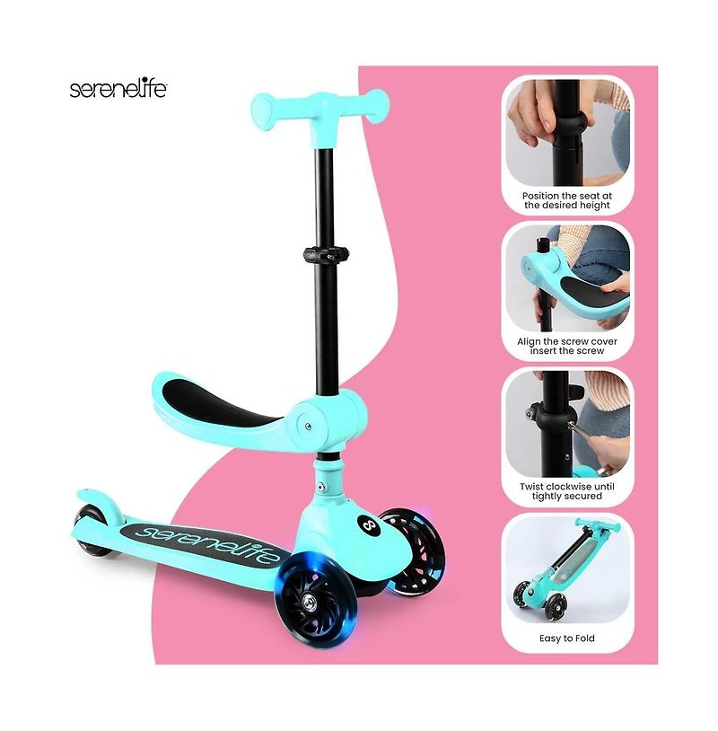 3-Wheel Foldable Kids Scooter with Led Wheel Lights, Foldable Seat & Lean-to-Steer Technology – Child Toy Scooter (Turquoise Blue)