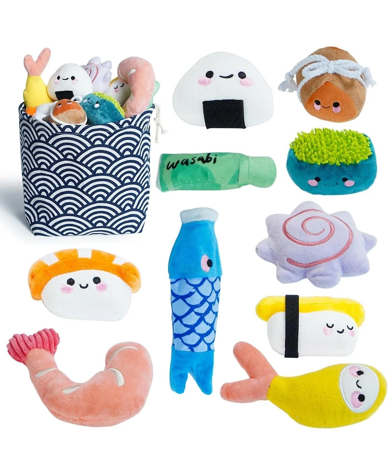 Nocciola 10 Pcs Sushi Toys with Takeout Bag,Plush Squeaky Dog Toy Set,Cute Stuffed Pet Toys,Puppy Chew Toys,For Small to Medium Dog,Foodie Series toy