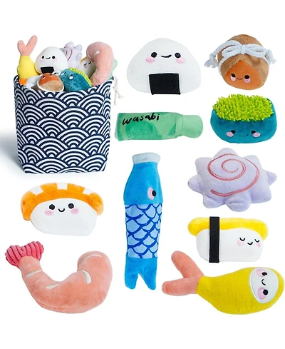 Nocciola 10 Pcs Sushi Toys with Takeout Bag,Plush Squeaky Dog Toy Set,Cute Stuffed Pet Toys,Puppy Chew Toys,For Small to Medium Dog,Foodie Series toy