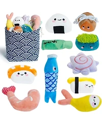 Nocciola 10 Pcs Sushi Toys with Takeout Bag,Plush Squeaky Dog Toy Set,Cute Stuffed Pet Toys,Puppy Chew Toys,For Small to Medium Dog,Foodie Series toy
