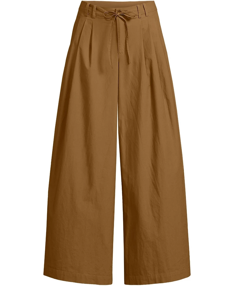 Lands' End Women's Tall Poplin Mid Rise Pleated Slouchy Pants