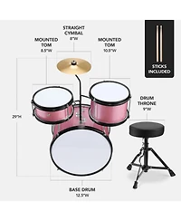 Best Choice Products Kids Beginner 3-Piece Drum, Musical Instrument Set w/ Sticks, Cushioned Stool, Drum Pedal