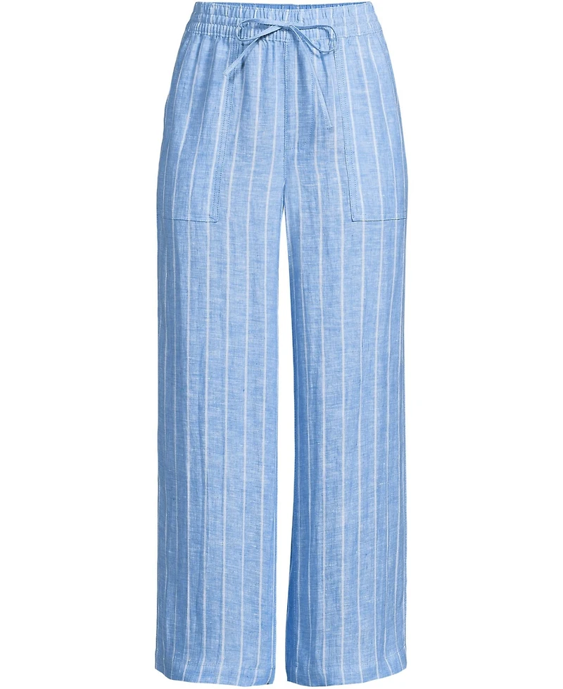 Lands' End Women's High Rise Drawstring Linen Wide Leg Crop Pants