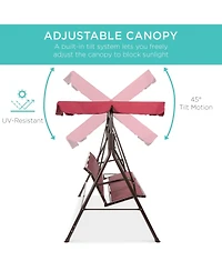 Best Choice Products 2-Seater Outdoor Adjustable Canopy Swing Glider Patio Bench w/ Textilene, Steel Frame