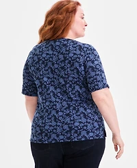 Style & Co Plus Size Printed Elbow-Sleeve Knit Top, Macy's Exclusive