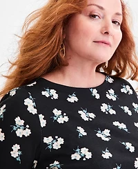 Style & Co Plus Printed Elbow-Sleeve Knit Top