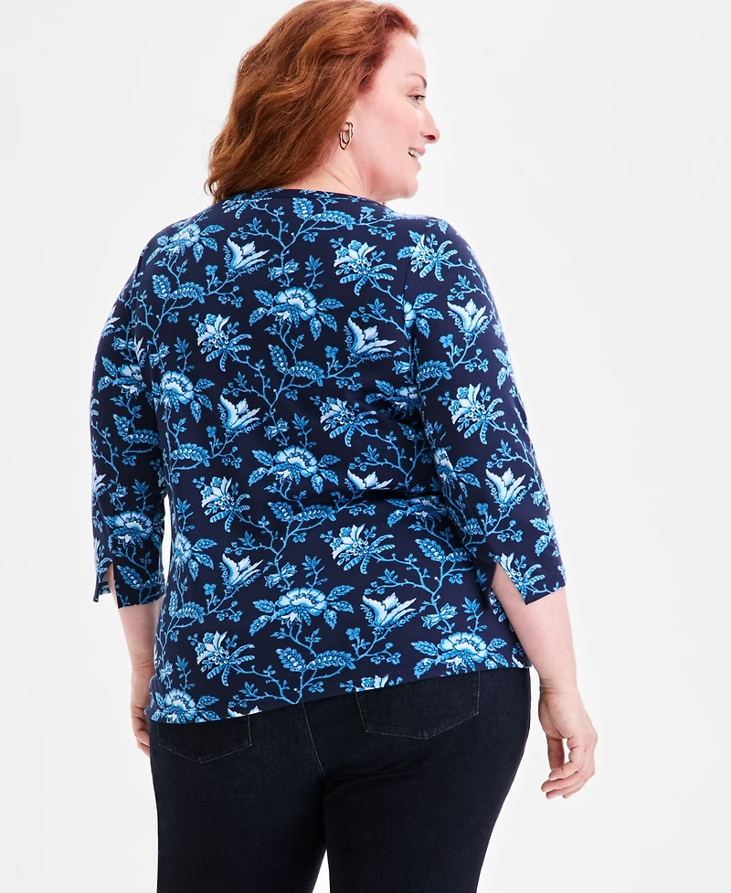 Style & Co Plus Cotton Boat-Neck Top, Macy's Exclusive