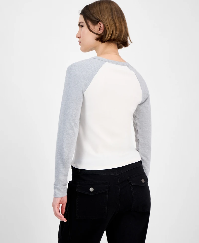 Hippie Rose Juniors' Crewneck Raglan Long-Sleeve T-Shirt