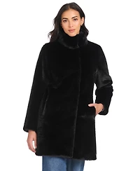 Jones New York Petite Faux-Fur Stand-Collar Coat