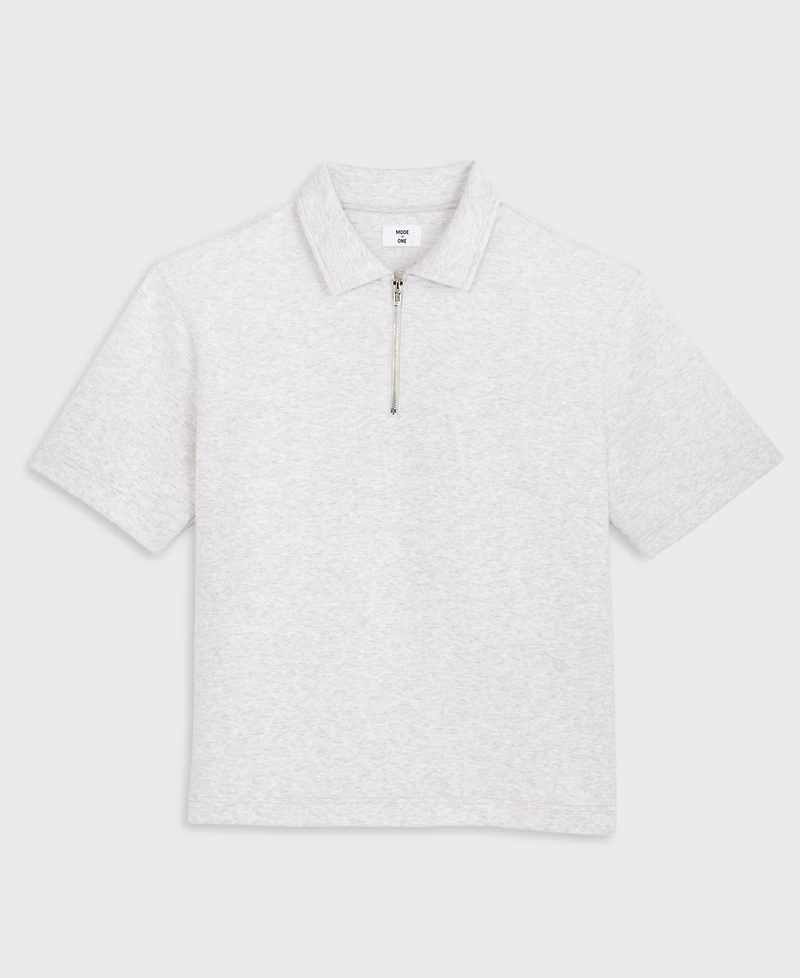 Mode of One Men's Relaxed-Fit Heathered Quarter-Zip Scuba Polo Shirt, Macy's Exclusive