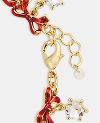 Holiday Lane Gold-Tone Red Bow Crystal Bell Flex Bracelet