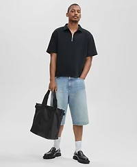 Mode of One Men's Relaxed-Fit Heathered Quarter-Zip Scuba Polo Shirt