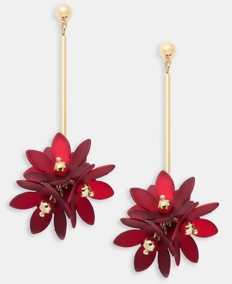 Gold-Tone Red Poinsettia Drop Earrings