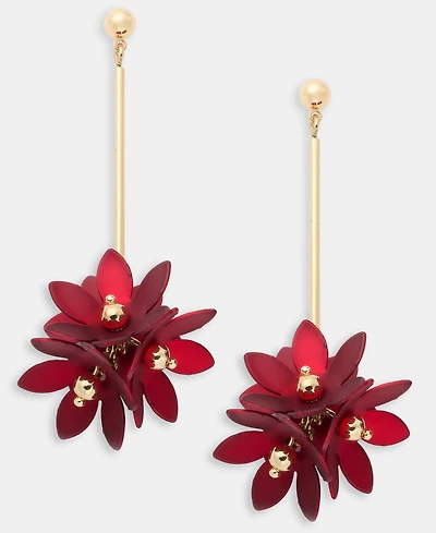 Gold-Tone Red Poinsettia Drop Earrings