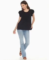 White Mark Women's Ruffle Sleeve Solid Top
