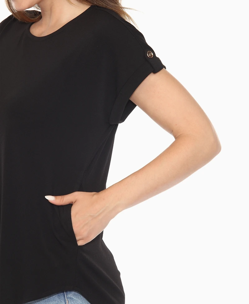 White Mark Women's Folded Short Sleeve Solid Top