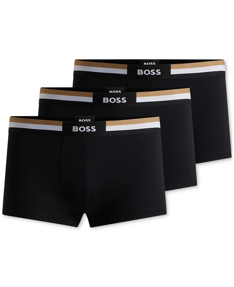 Boss by Hugo Men's Motion 3-Pk. Stripe Logo Waistband Trunks