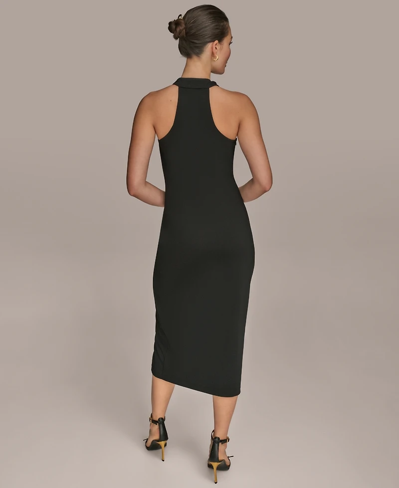 Donna Karan New York Women's Jersey Asymmetrical Cowl-neck Hardware Midi Dress