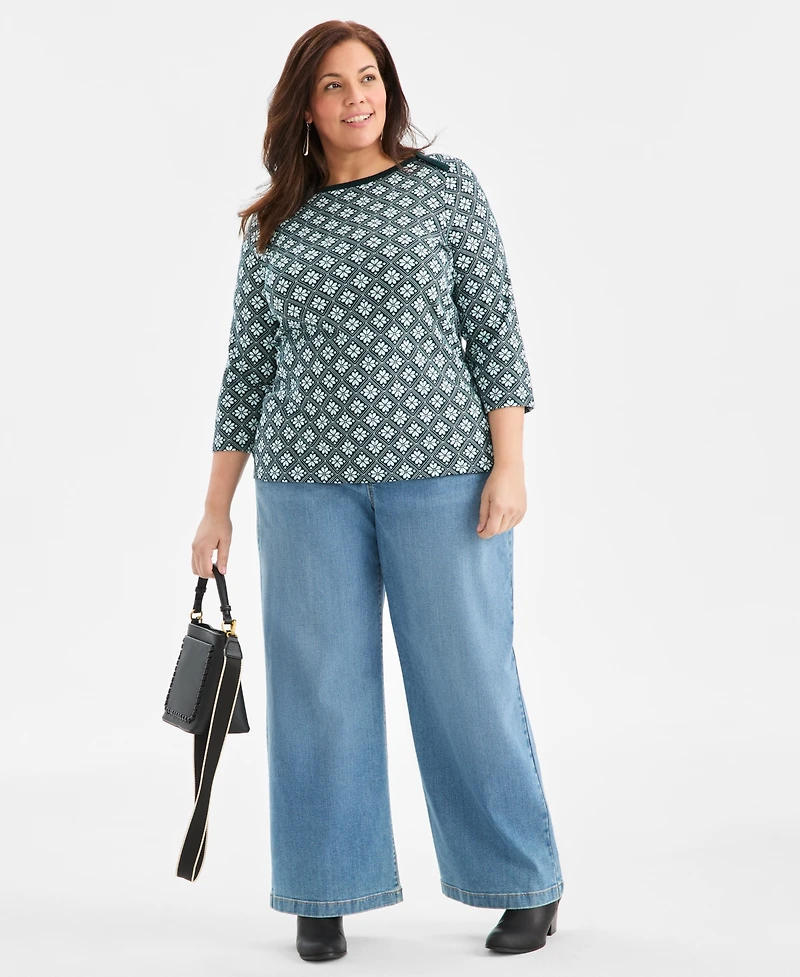 Style & Co Plus Printed Knit 3/4-Sleeve Top