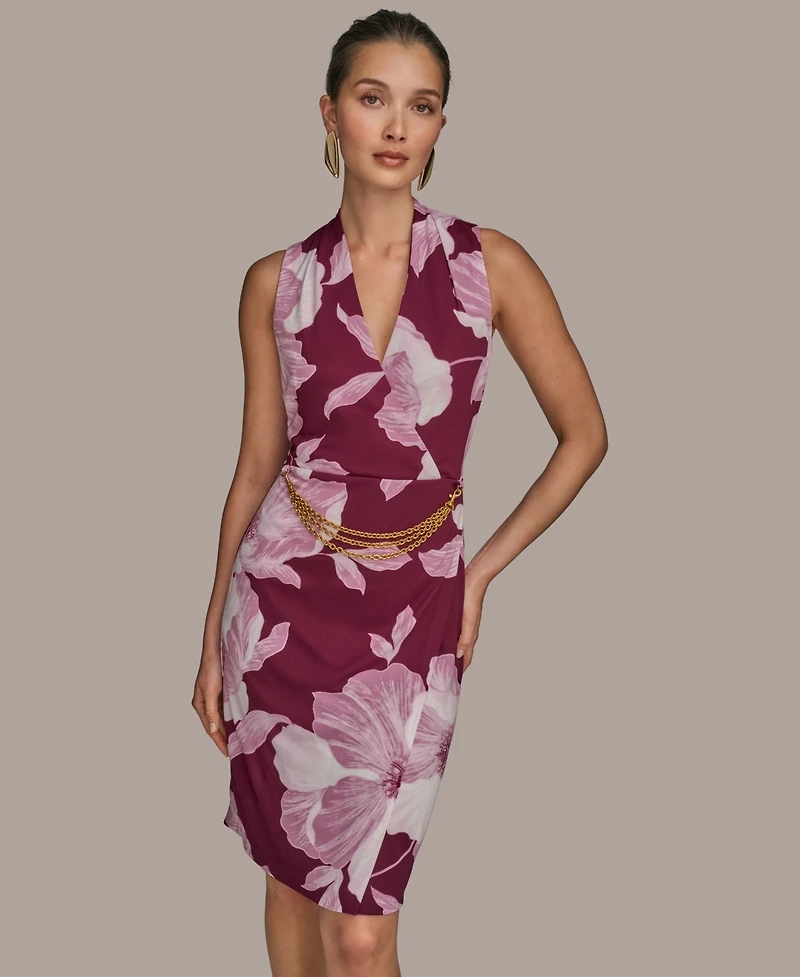 Donna Karan New York Women's Jersey Printed Chain-Belt Sheath Dress
