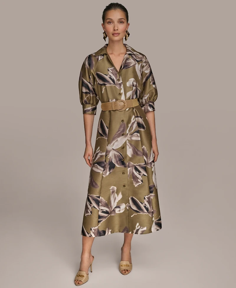 Donna Karan New York Women's Floral-Print A-Line Shirtdress