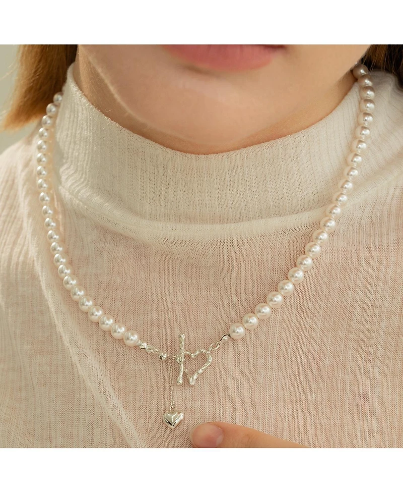 Bearfruit Jewelry Sterling Silver Amelie Simulated Pearl Heart Dangle Necklace