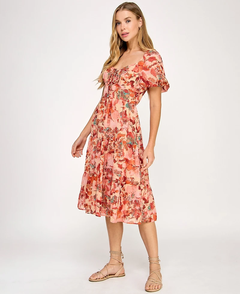 City Studios Juniors' Printed Lace-Up Front Midi Dress