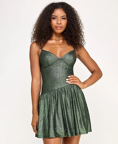 Seni & Cade Juniors' Rhinestone-Strap Fit Flare Dress