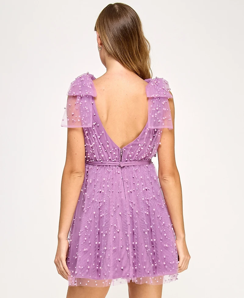 Seni & Cade Juniors' Embellished Mesh Fit Flare Dress