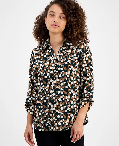 Ak Anne Klein Petite Dot-Print Blouse
