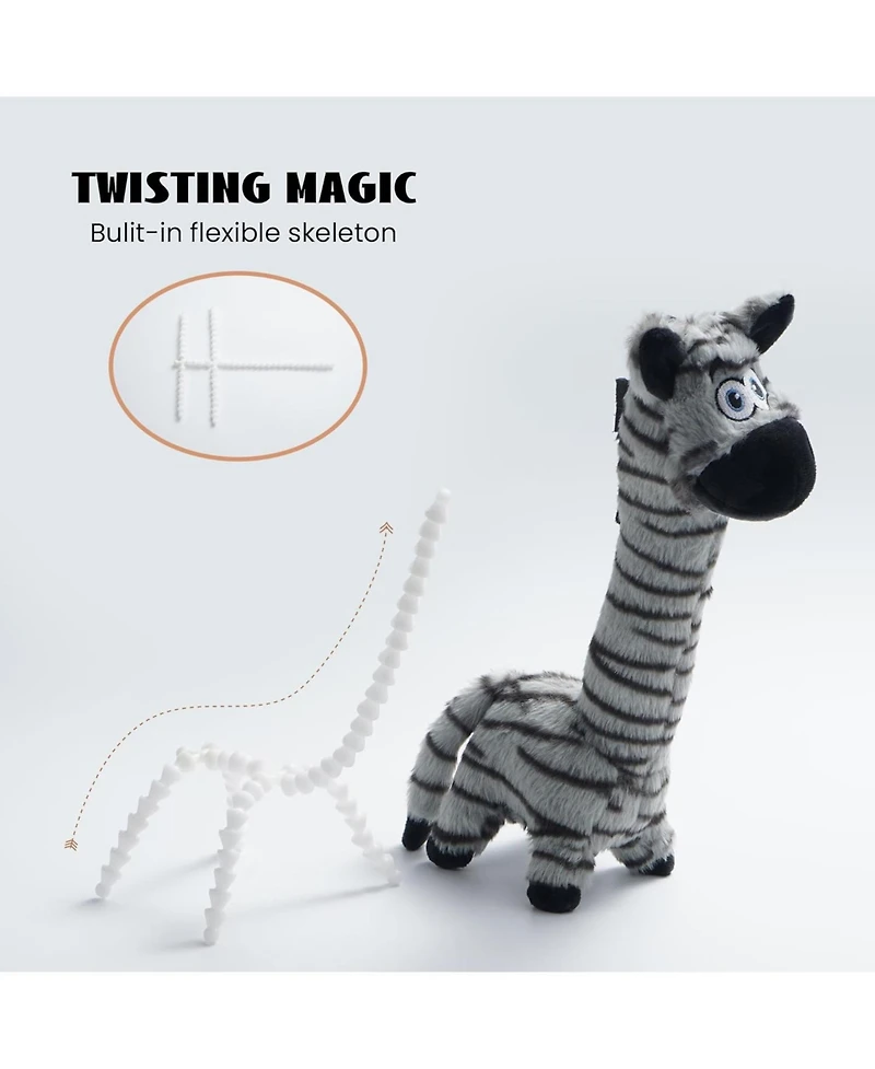 Nocciola Twistable Zebra Stuffedless Dog Toy, Plush Dog Chew Toy for Small Medium Breed, Crinkle Animal Dog Toy to Keep Them Busy