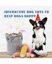 Nocciola 10 Pcs Seafood Boil Dog Toy Set with a Pot,Christmas gift,Squeaky Crinkle Plush Puppy Toy,Interactive Toys,Hide Toys for Small to Medium Dogs