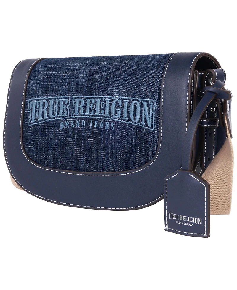 True Religion Dark Denim Logo Saddle Bag