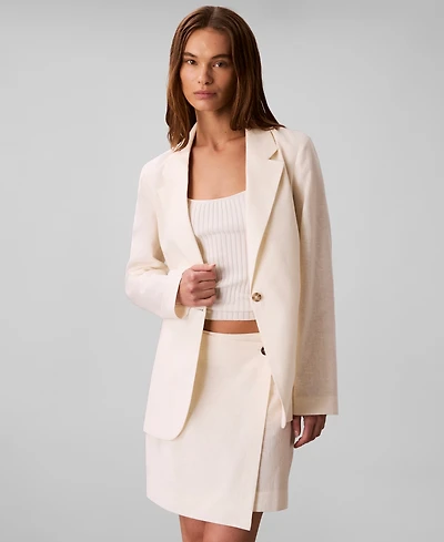 Calvin Klein Women's Linen Blend One-Button Blazer