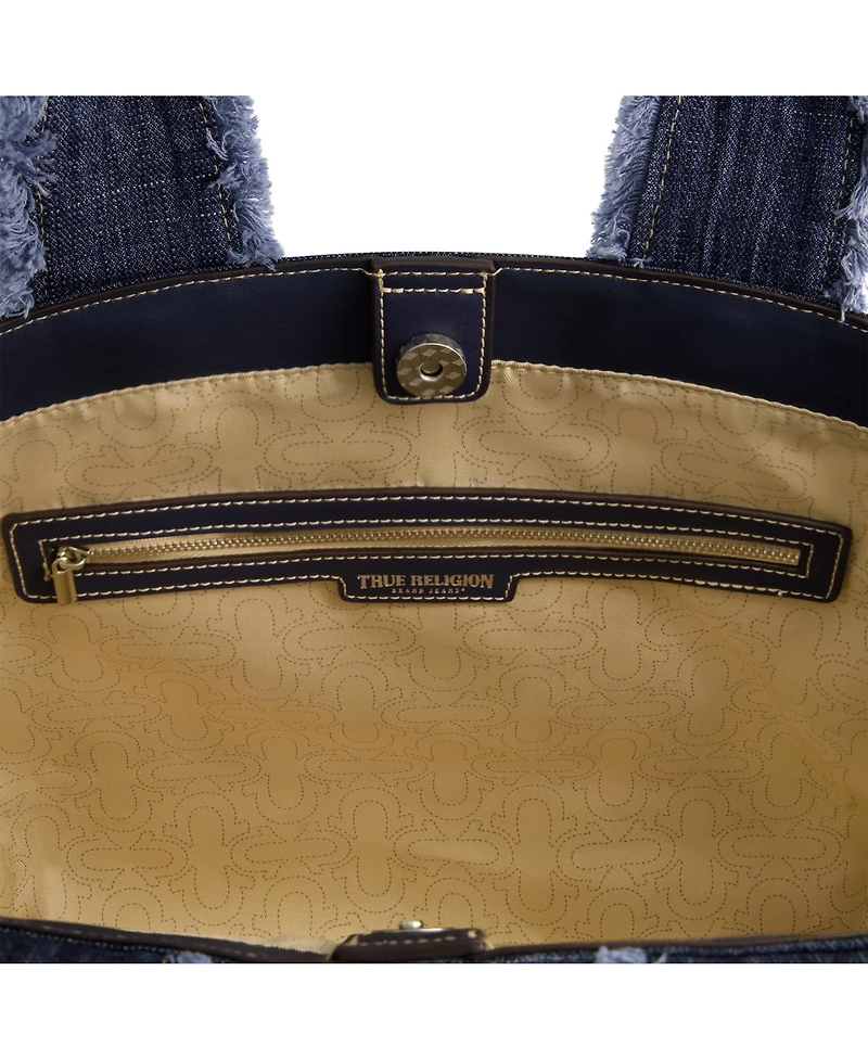 True Religion Frayed Handle Solid Denim Tote