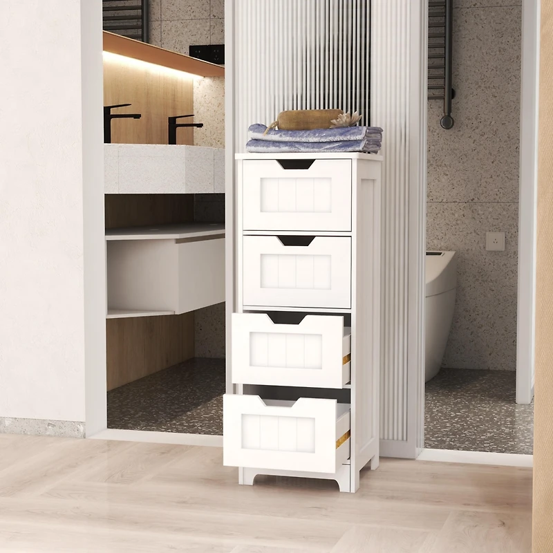Casainc White Freestanding Storage Cabinet with 4 Drawers, Ideal for Bathroom, Kitchen & Living Room Organization