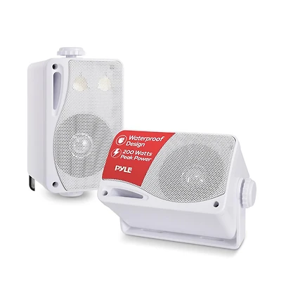 Pyle 3-Way Weatherproof Outdoor Speaker Set, 200W 3.5-Inch Marine Grade Speakers, Heavy Duty Abs Enclosure, White
