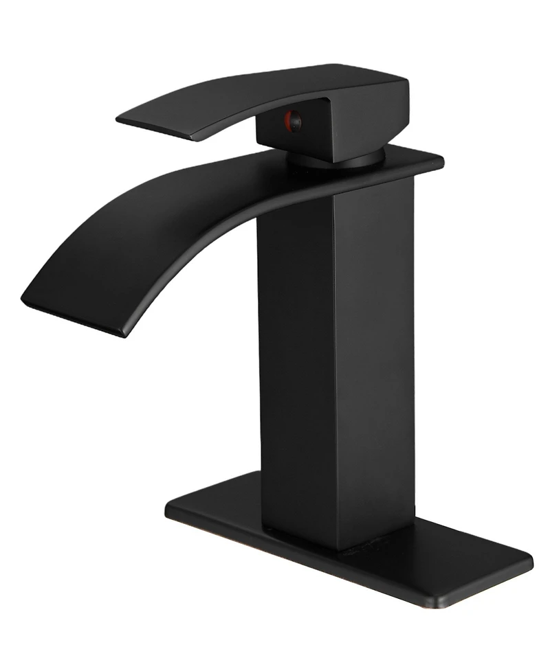 Greenspring Waterfall Single Handle Hole Low-Arc Bathroom Faucet Drip-Free Vanity Sink Matte Black & Gold