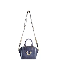 True Religion Frayed Denim Horseshoe Satchel