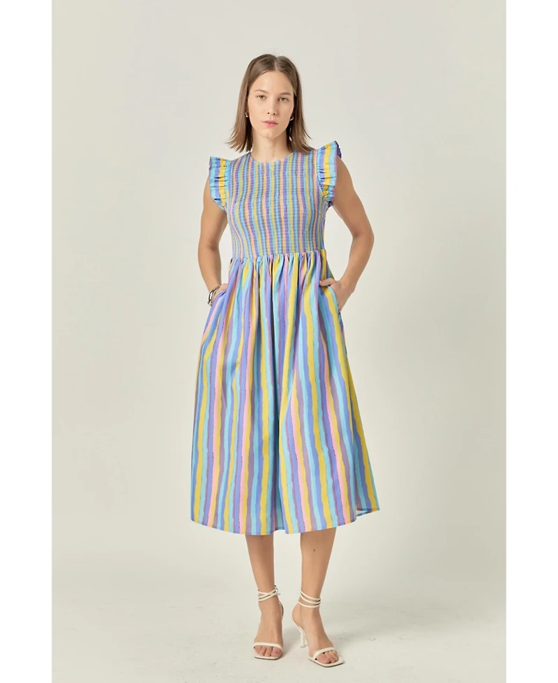 English Factory Women's Stripe smocking Midi dress