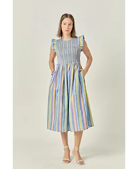 English Factory Women's Stripe smocking Midi dress