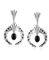 American West Jewelry Sterling Silver Black Agate Fritz Casuse Oval Gemstone Naja Earrings