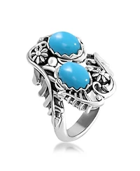 American West Jewelry Sterling Silver Sleeping Beauty Turquoise Vine and Leaf Bypass Ring