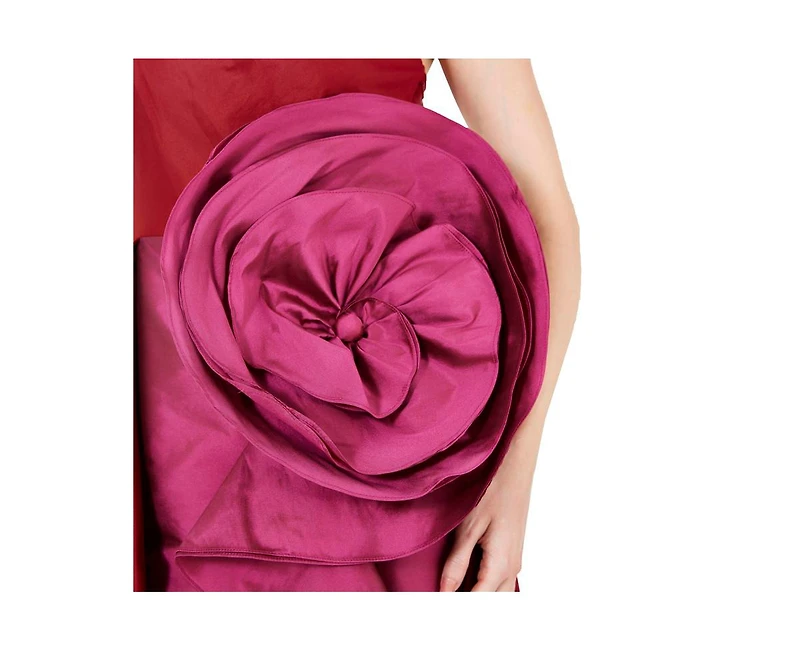 Amri Women's One Shoulder Dress With Cascading Ruffle Flower Detail