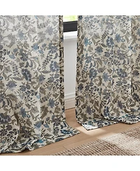 Lillian Block Print Linen Textured Window Curtain Panels Blue/Sage Pair 37x84